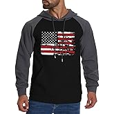 BlackTeak Men's Hoodies American Flag Print Sweatshirt Waffle Raglan Split Color Graphic Casual Drawstring Pullover