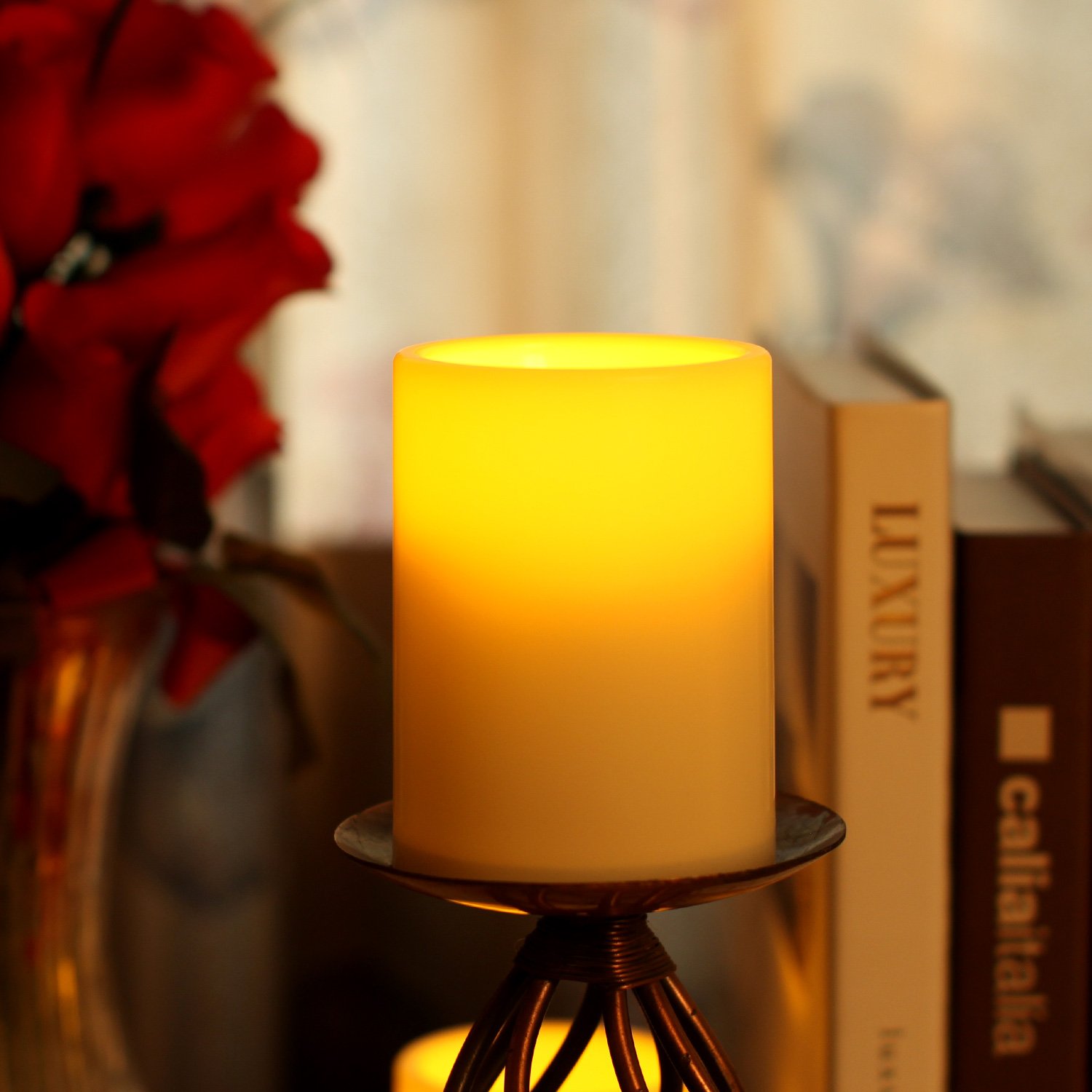 GiveU Flameless Plastic Led Candle with Timer, Battery Operated Pillar