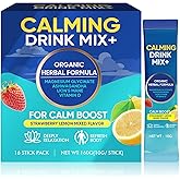 FDNM Calming Powdered Drink Mix with Magnesium Glycinate Powder, L-Theanine, Vitamin D, Cortisol Calm Drink for Relaxation & Focus, Support Cortisol, Non GMO, Vegan, Strawberry Lemon Flavor, 16-Pack