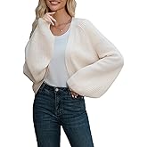 LANSALIRO Women's Oversized Open Front Cardigans Cropped Sweaters Long Lantern Sleeve Knitted Bolero Tops