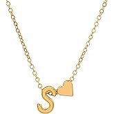 LULUQIFA Initial Necklaces for Women Tiny 14K Gold Plated Letter Pendant Necklace with Dainty Heart Trendy Jewelry for Personalized Her Mom Wife Birthday Gifts