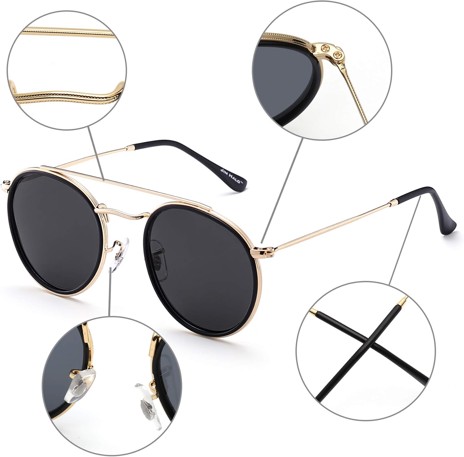 Gafas de Sol Polarizadas Redondas Marco de Metal Lente Circulo Plano Anteojos Mujer Hombre