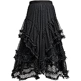 gaohat Women's Medieval Vintage Party Skirt Tulle Renaissance Fairy Ruffle Asymmetrical Costume Pirate Halloween
