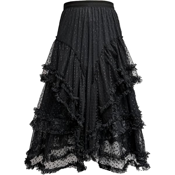 Women's Gothic Steampunk Skirt – Victorian High-Low Ruffle Skirt With Belt For Cosplay & Streetwear