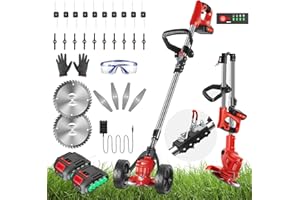 TVDUGIM Cordless Weed Wacker, Electric Weed Eater Battery String Trimmers Edger Lawn Tool Tree Pruner 2.0Ah Battery Powered Grass Edger Foldable Stick Electric Mower w/Wheels