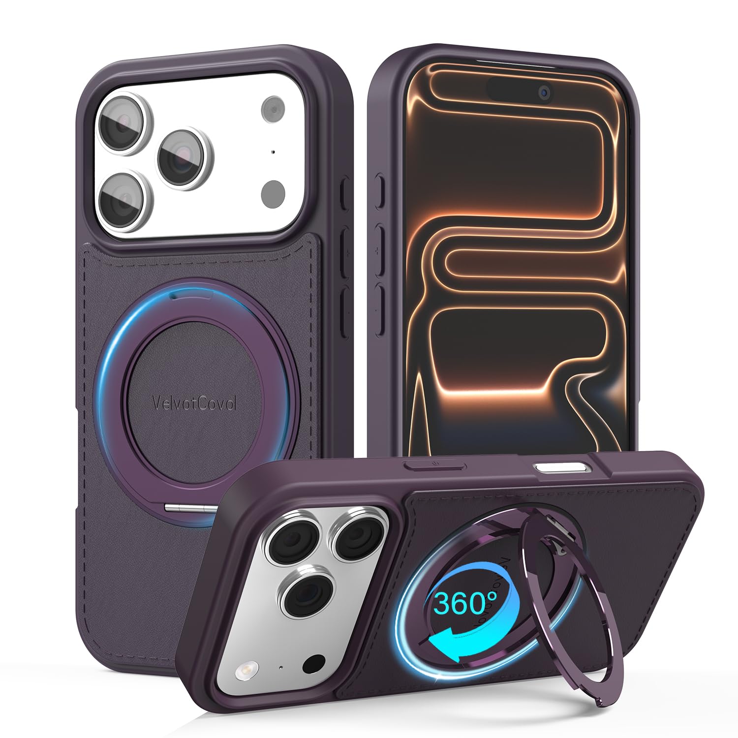 VelvotCovol for iPhone 17 Pro max Case [360° Rotatable Stand][17FT Military-Grade Drop Protection][Premium PU Leather] (iPhone 17 Pro Max Case with Stand Dark Purple, for iPhone 17 Pro Max - 6.9")