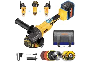 ASPRO Cordless Angle Grinder Compatible for Dewalt 20V Max Battery, 3 Variable Speed 4-1/2 Power Angle Grinder Tool with Brushless Motor, 1x9.0Ah Battery, LED, 9500RPM, Slide Lock Switch and Rotatable Head
