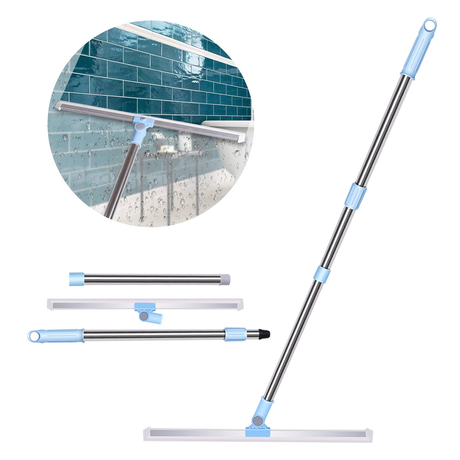 Wiseten Wet Room Floor Squeegee, Adjustable Water Squeegee 50cm Silicone Rubber Blade with Long Handle Heavy Duty Shower Mop Perfect for Floors, Windows, Garage Drying (130cm)