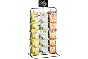 Nuovoware Chip Rack Display Stand, 11-Row Chip Bag Holder with 60 Clips, Potato Chip Rack Hanging Candy Display Organizer for Concession Stand, Retail, Party, Countertop with Display Label, Black