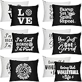 Weewooday 12 Pieces Volleyball Makeup Bags Gift Canvas Cosmetic Bags with Words Volleyball Portable Storage Case Travel Make up Pouches with Zipper for Women, 2 Colors