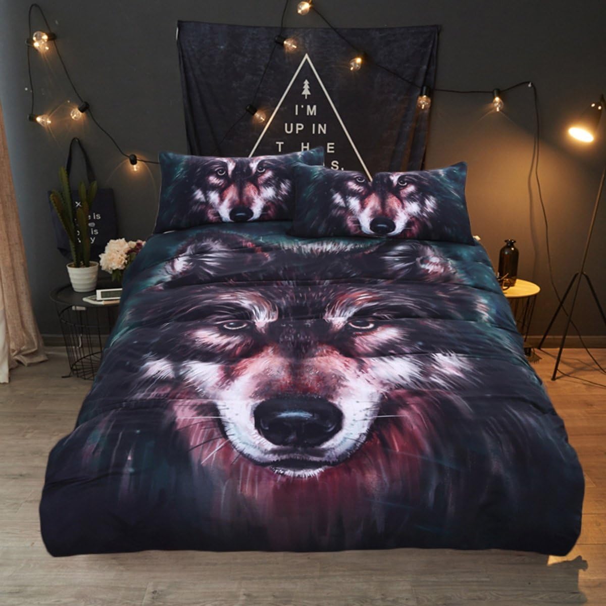 HTST 3D Bedroom Set, Animal Print Duvet Bedding Set,Bedding 3pcs,1 Quilt cover,2 Pillow Cases,Double Bedding set, Teenagers Adults Bedding (Wolf), Full
