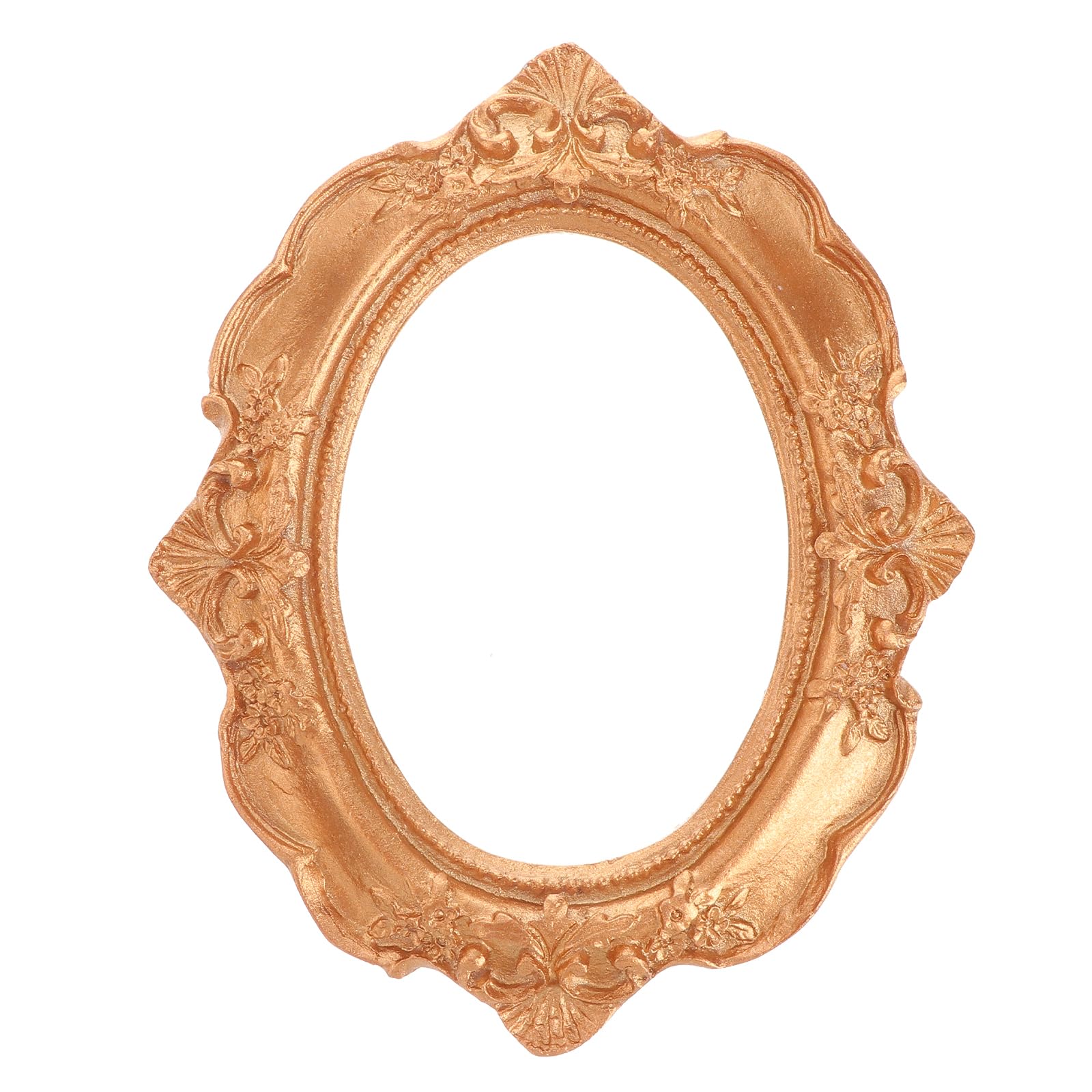 BESPORTBLE Vintage Picture Frame Resin Golden Ornate Textured Oval Desktop Photo Frame Photo Holder Jewelry Display Frame Home Decoration（No Glass）