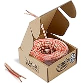 Audio Express 40ft 16-Gauge Stereo Speaker Wire, 12.19m, 2 Conductor, Polarity Marked, Clear PVC, CCA, Coil in Box, HiFi, Home Theater, HiFi, Surround, Car Audio, 74 High Strand Count (.15 OD)