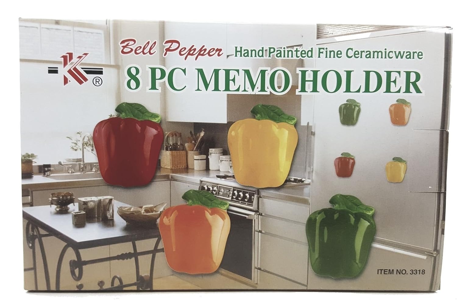 KKM Bell Pepper 3-D Ceramic Kitchen Refrigerator Magnet Memo Holder 3318 8-Pc Set Multi