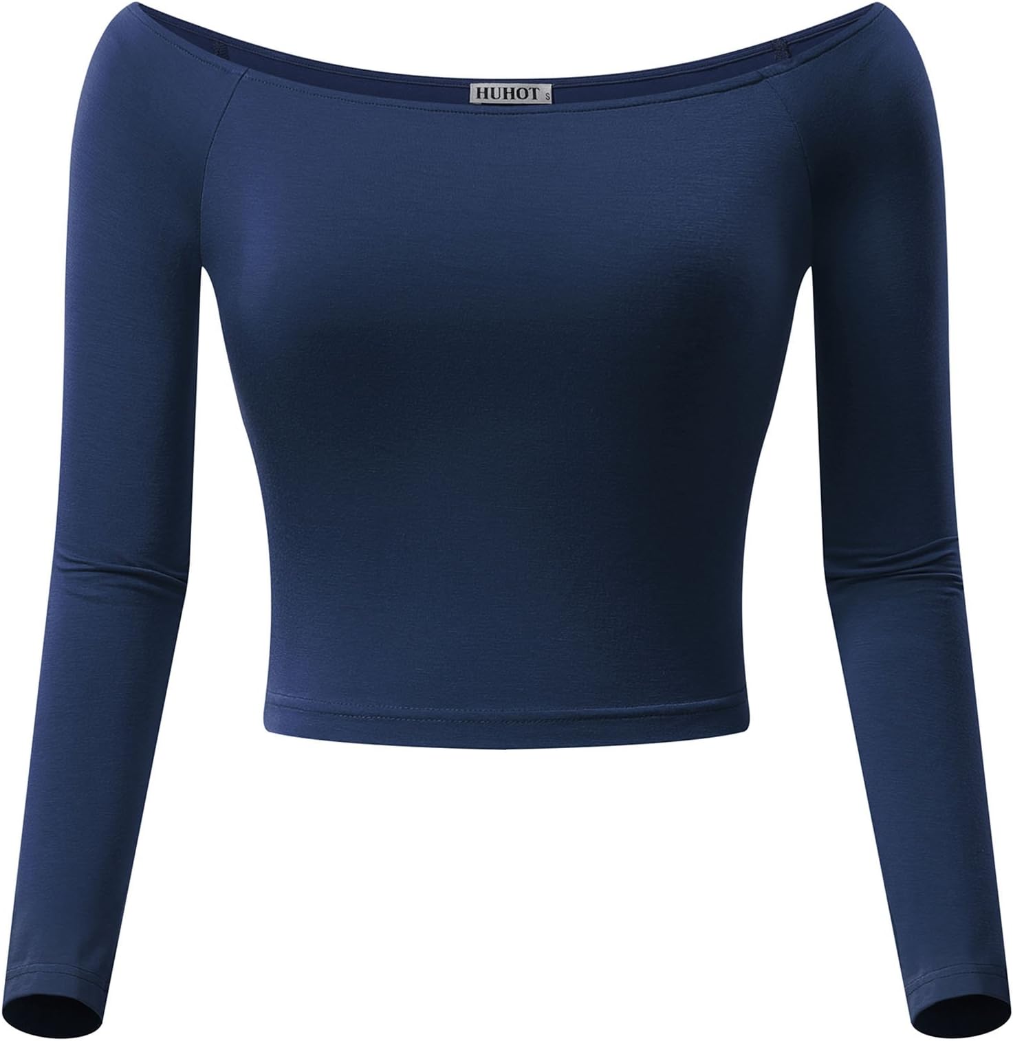 HUHOT Womens Basic Off-Shoulder Long Sleeve Cami Crop Top Fitted Shirt