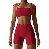 ABOCIW Workout Sets for Women 2 Piece Twist Front Halter Sports Bras High Waist Biker Shorts Exercise Gym Yoga Outfit