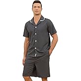 Vulcanodon Mens Pajama Set, Soft Cotton Cool Button Down Short Sleeve Pajamas for Men Cozy Sleep Lounge Pj Sets with Pocket