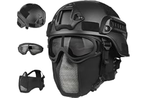 VPZENAR Airsoft Helmet,Black Tactical Helmet,Airsoft Mask Mesh,Elastic Balaclava Mask, Anti Fog Airsoft Goggles, Tactical Full Face Protection, Airsoft Accessories,Military Gear