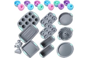 Tongjude 51 Piece Silicone Bakeware Set, Non-Stick Kitchen Oven Baking Pans, Silicone Cake Molds with Muffin Pan, Cookies Baking Sheet, Cake Pan, Donut Pan and Loaf Pan