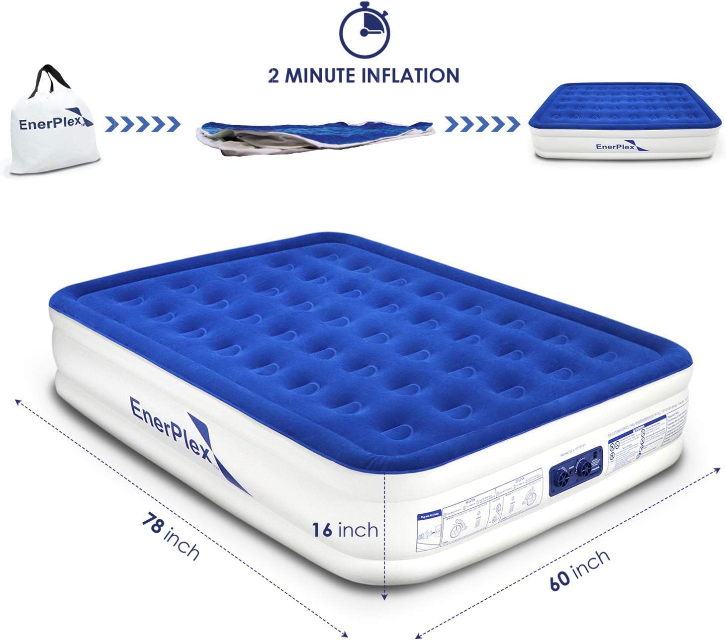 EnerPlex Never-Leak Queen Air Mattress with Built in Pump Raised Luxury Airbed Double High Queen Inflatable Bed Blow Up Bed 2-Year Warranty Manufacturer: Kitchen & Dining