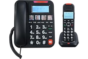 BISOFICE D2015 TAM Expandable Phone Set Corded/-Less Phone System with Answering Big Buttons Handset, Caller ID/Phone Book, H
