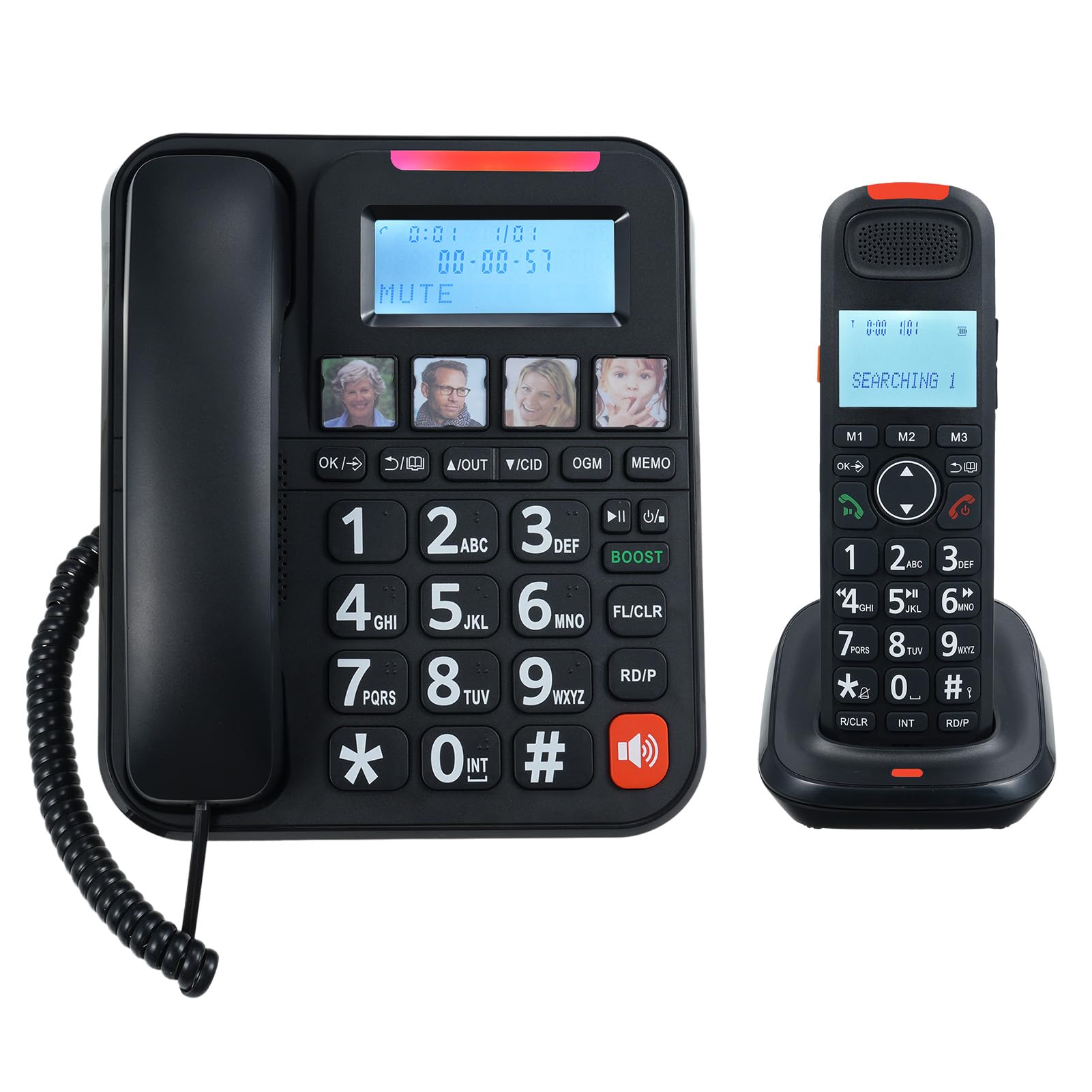 Photo 1 of (PARTIAL SET) BISOFICE D2015 TAM Expandable Phone Set Corded/Cordless Phone System with Answering Big Buttons Handset, Caller ID/Phone Book, Hands-Free Calls Intercom Conference with for Office Home (Black)