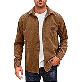 Comdecevis Mens Corduroy Shirts Jacket Button Down Long Sleeve Work Shirts Shackets with Pocket