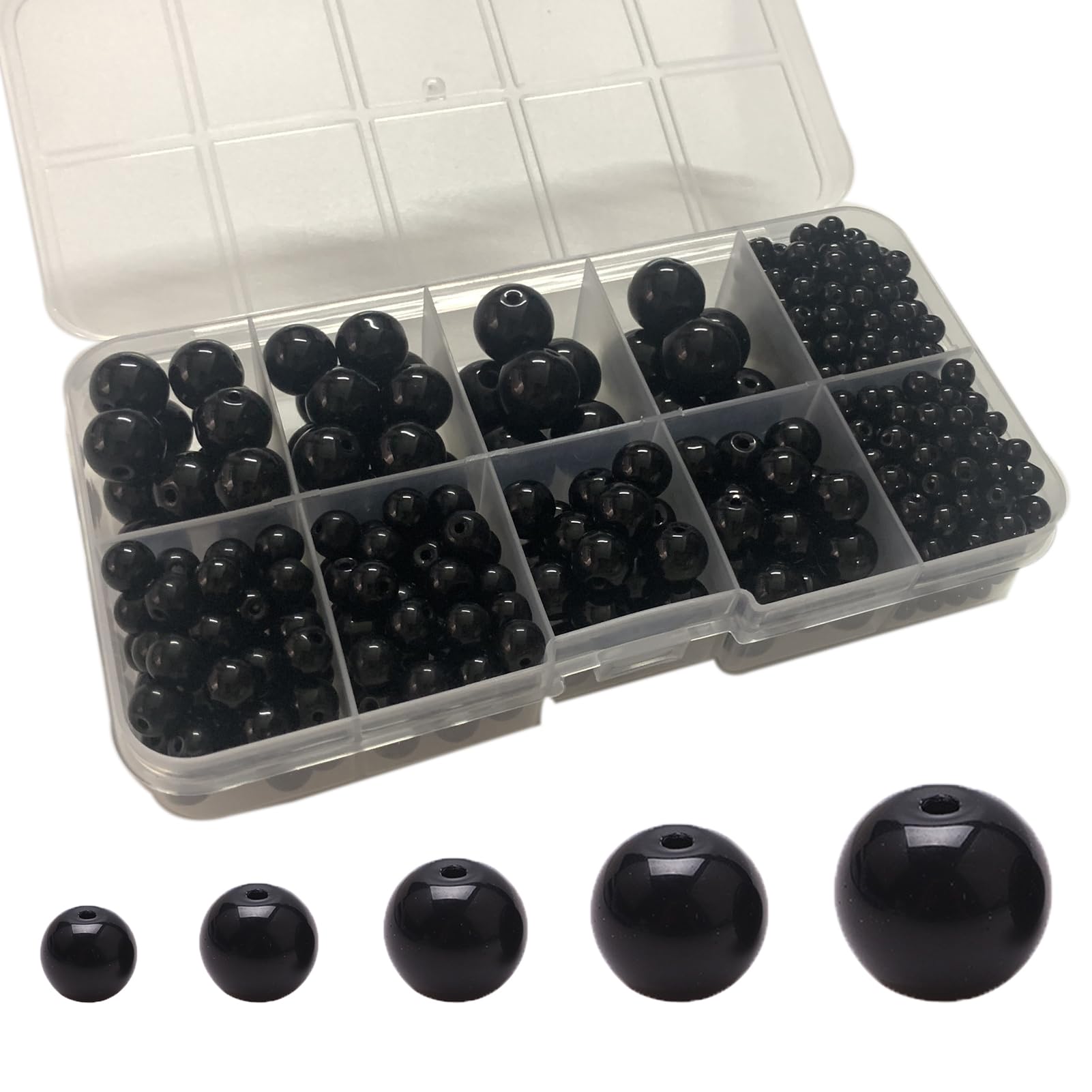 Gocelyn 470+ PCS Round Crystal Glass Beads for DIY Craft Projects (Black), Glass Spacer Loose Beads for Crafts Bracelets Necklaces Charms Pendants Friendship 4/6/8/10/12mm โ image 1