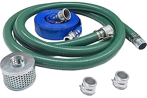 EASTRANS Discharge Hose Pump Kit Includes 2" x 100' Blue PVC Backwash Hose & 2" x 20' Green PVC Suction Hose with Aluminum Camlock Fittings, Steel Round Hole Suction Strainer and Cam and Groove Adapter
