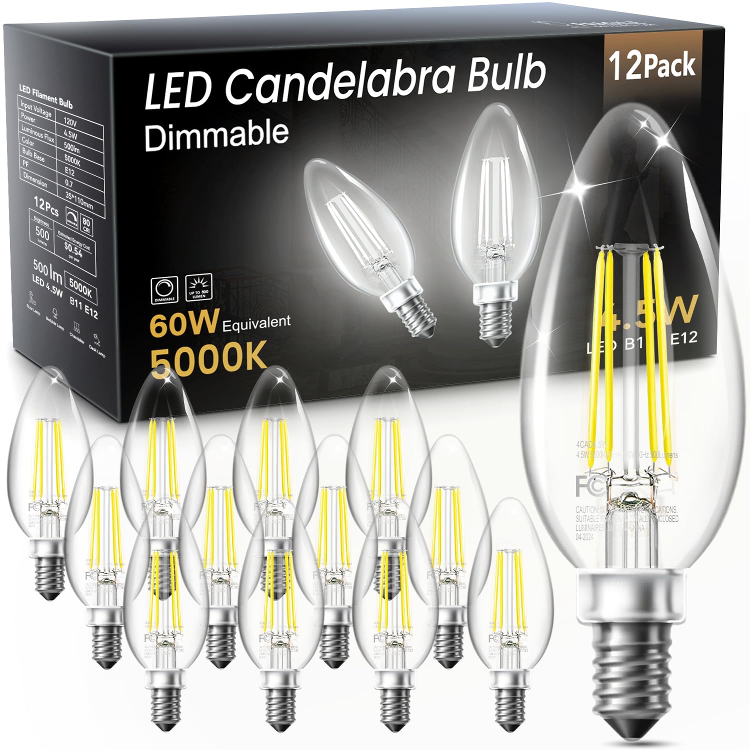 TJOY LED Candelabra Bulbs Dimmable, 60W Equivalent