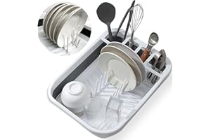 Collapsible Dish Drying Rack, Plate Bracket Prevents Slipping,Small Dishes Drying Rack for Kitchen Camping and RV, Drain Fast