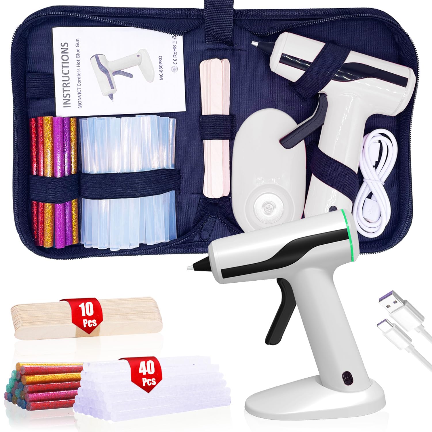 Photo 1 of PARTS ONLY -------------------------------------------------------------------------------------MONVICT Cordless Hot Melt Glue Gun, Smart Power-Off with 2.2 Ah Built-in Battery USB-C Rechargeable Mini Glue Gun Kit, 40 Pcs Glue Sticks, 10 Pcs Craft sticks,