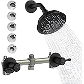 2 Handle Shower Faucet Set, Wall Mounted Two Knob Shower Faucet Set with 5 Mode Rainfall Shower Head Bathroom Shower Faucet Trim Kit, Matte Black