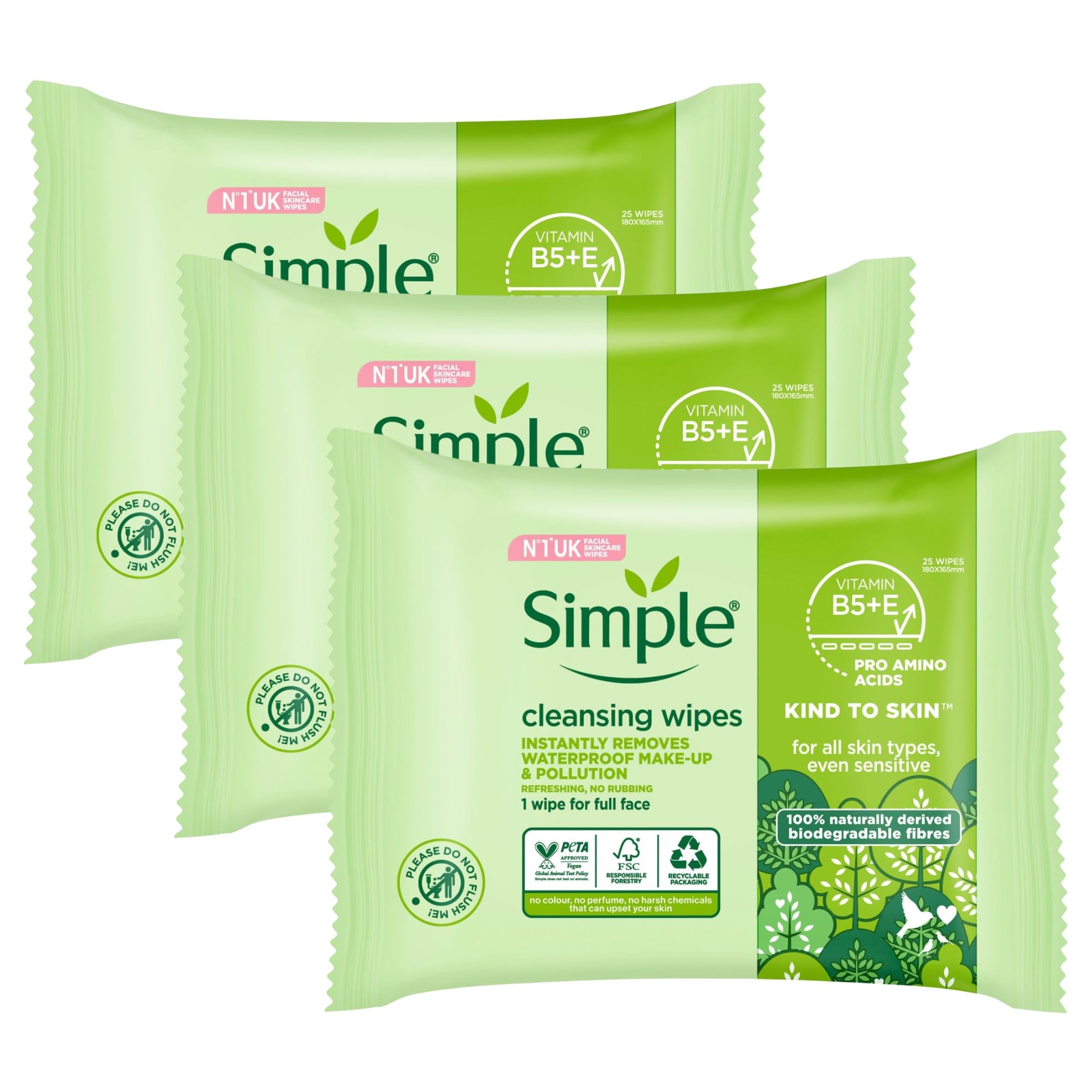 3 x 25 Facial Wipes Waterproof Make Up Cleaner