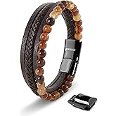 SERASAR | Premium Bracelet for Men in Genuine Black & Brown Leather | Magnetic Stainless Steel Clasp | Jewelry Box Included | Great Gift Idea