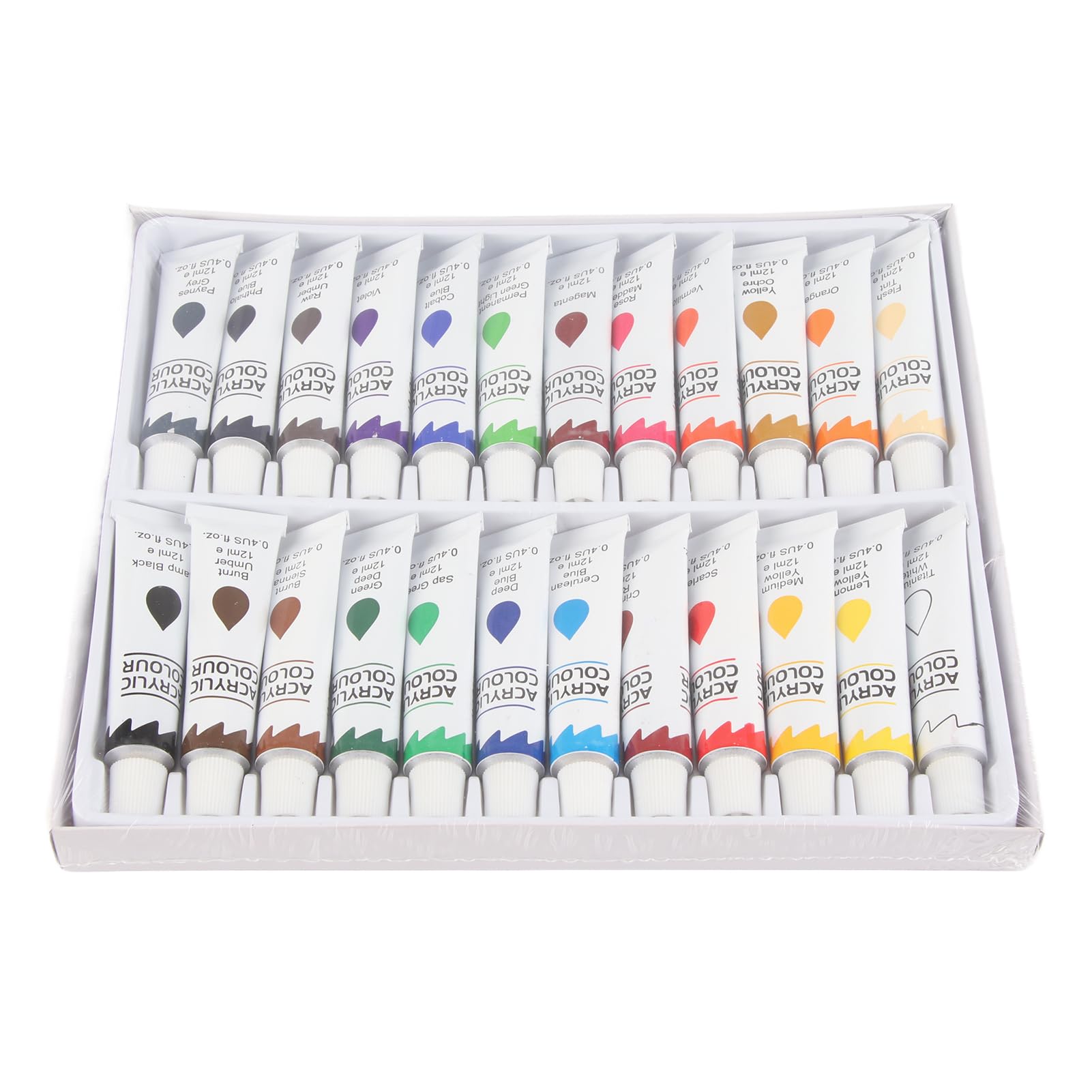 Acrylic Paint Set 24 Basic Colors Painting Set 12ml Tube Art Painting Pigment Kit for Rocks, Wood, Ceramic, Fabric