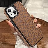 MOWIME Compatible with iPhone 13 Wallet Case with Card Holder (2 Cards), Cheetah Print Shockproof Soft TPU Protective Cover Women Girls, Leopard Case for iPhone 13 6.1 Inch, Brown