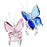 H&D HYALINE & DORA Crystal Butterfly Figurine Ornament with Ball Base, Glass Butterfly Animal Statue Table Decor Paperweight Gift, 2pcs
