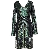 MISSCHEN Women's V Neck Sequin Bodycon Midi Dress Long Sleeve Stretchy Sparkly Cocktail Evening Party Gown