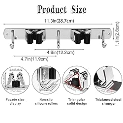 2 Racks and 3 Hooks Broom and Mop Holder Wall