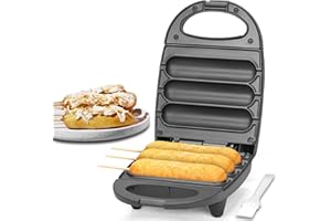 SugarWhisk Electric Corn Dog Maker, Fryer for 3 Mini Corn Dogs on Stick, Cheese Mozzarella Sticks & Treats, Corndog Maker Machine, Hot Dog Machine, Brush Included, Graphite
