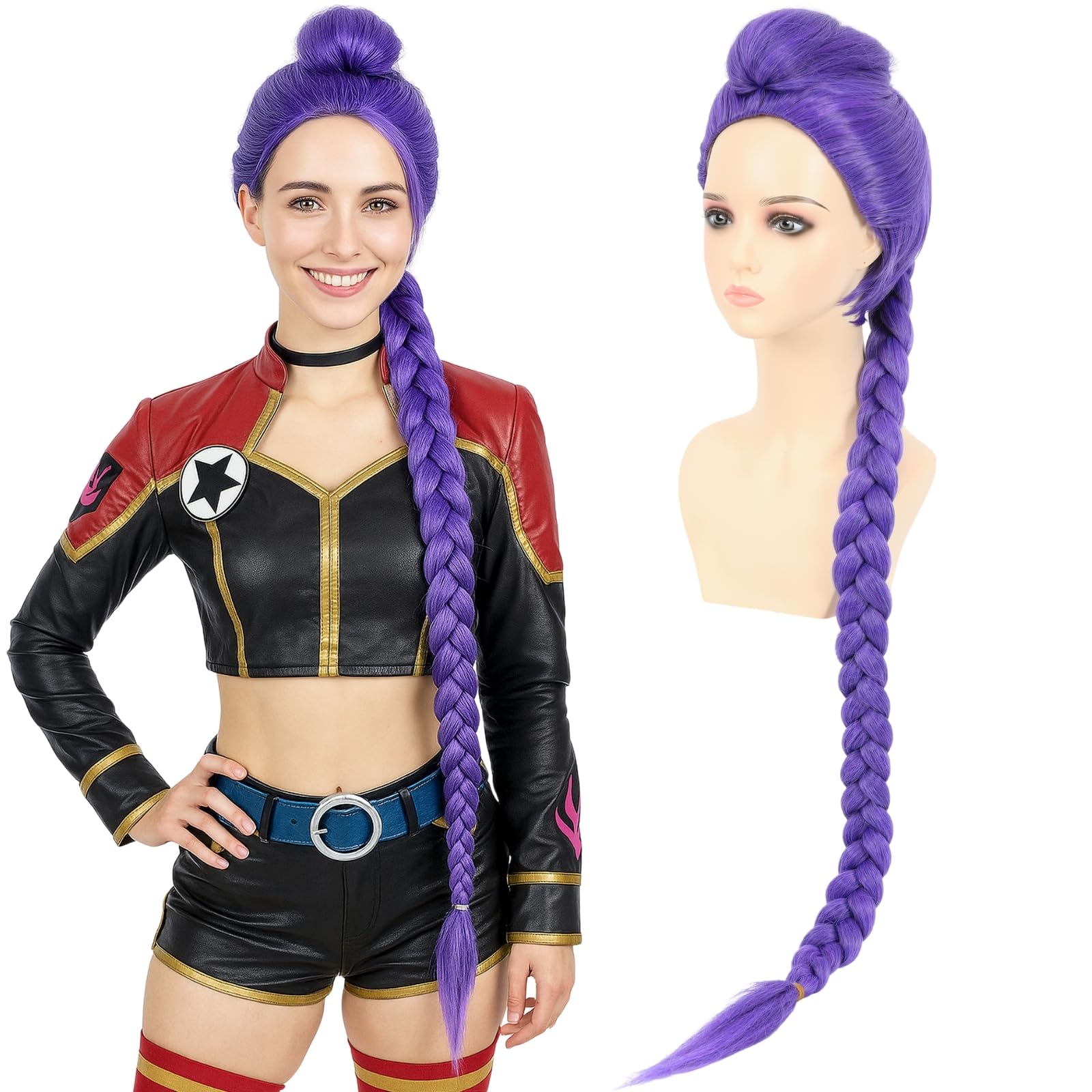 Photo 1 of morvally Womens 47 Inches Purple Long Braided Ponytail Wig - Anime Cosplay Wigs for Women Halloween Costume Party (Purple, Adults)