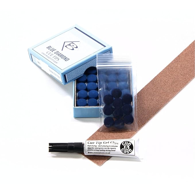 10 X 9mm Leather Blue Diamond Snooker Pool Cue Tips Free Sandpaper