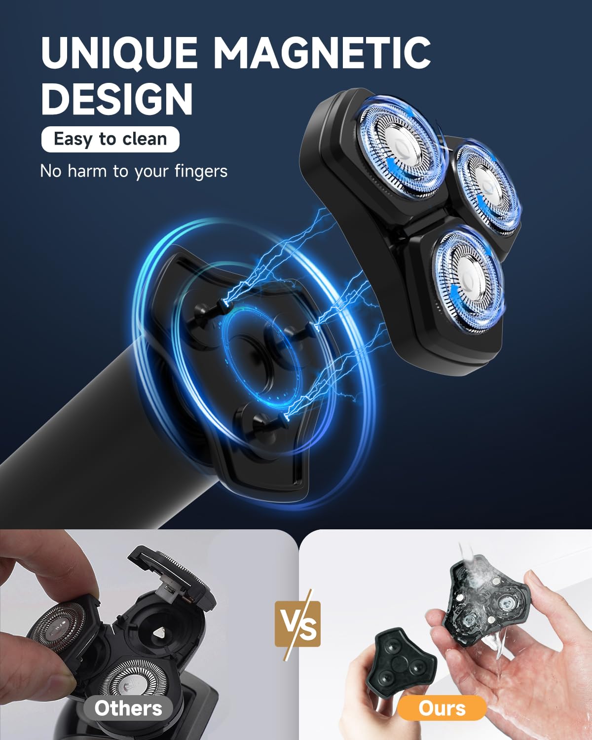 Electric Razor for Men - Removable Magnetic 3D Electric Shaver, 10,000 RPM High-Speed Motor, IPX8 Waterproof, USB Fast Charging, Multi-Functional Professional Hair Trimmer Kit Included