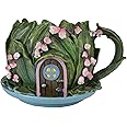 Ebros Gift Enchanted Fairy Garden Green Forest Leaf Foliage Cottage Nook Tea Cup Shaped Home Floral Planter or Vase Figurine 7.25" Long Mini Do It Yourself Ideas Fantasy Fairies Pixies Gnomes