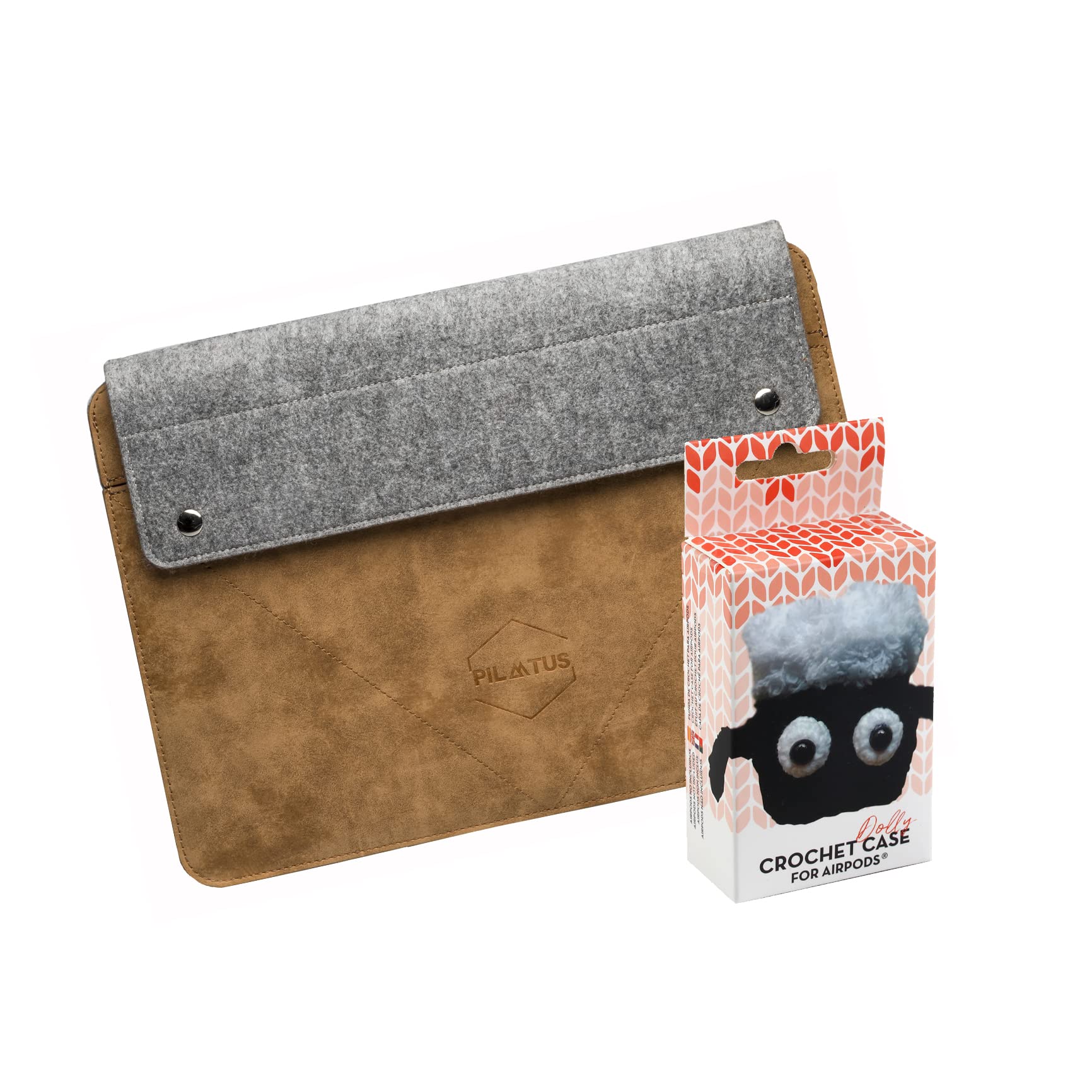 Laptop Case 14" Pilatus Caramel + Airpod Case Crochet Dolly