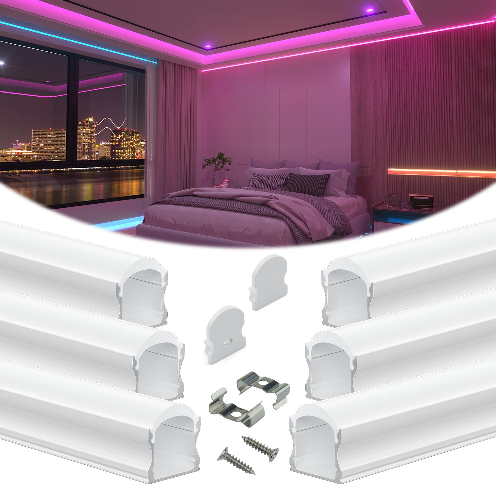 Photo 1 of Muzata 6Pack 3.3FT/1M Excellent Spotless LED Channel LED Strip Diffuser Channel with Thicker Milky White Cover No Hot Spots White Deeper U108 HW 1M