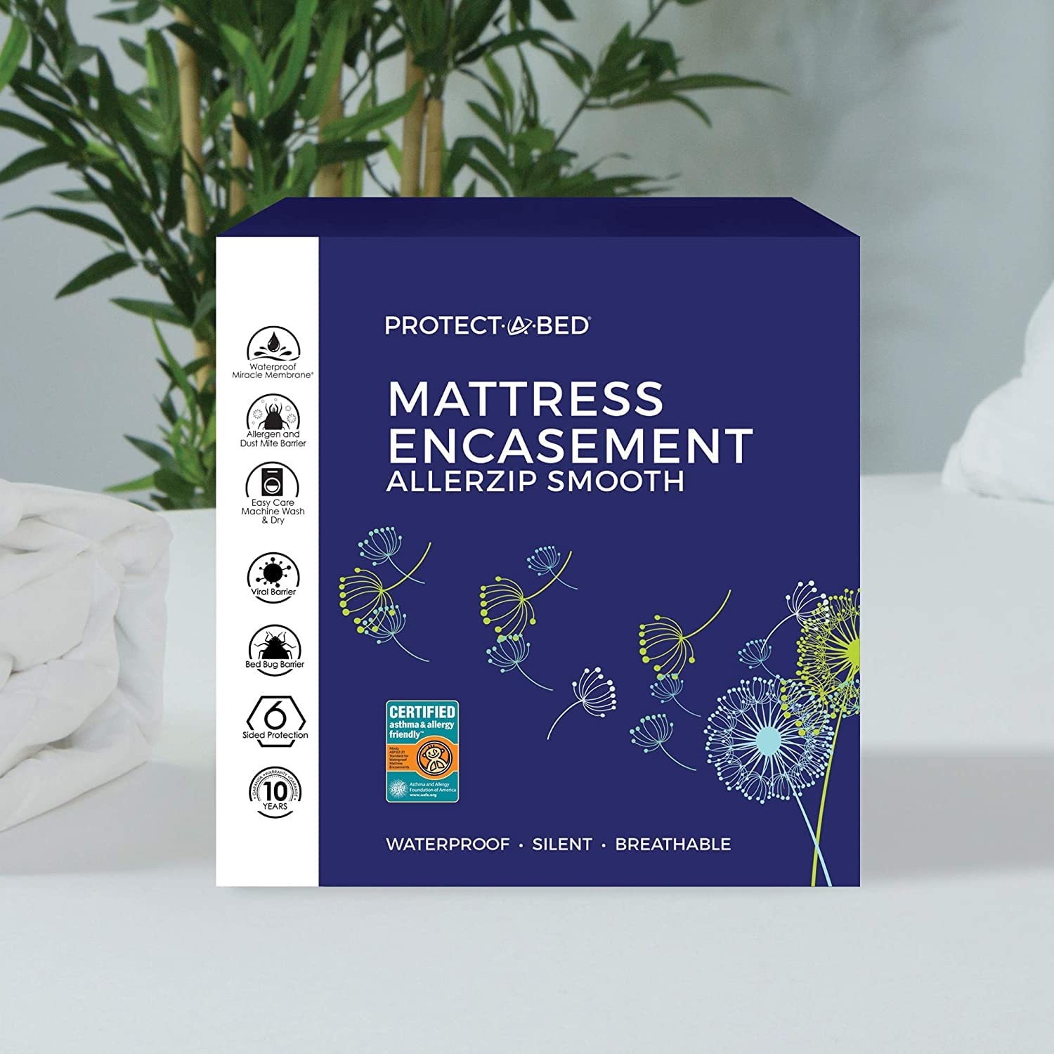 Photo 1 of Protect-A-Bed AllerZip Smooth Waterproof Mattress Protector, Machine Washable, King, 11-18 Inches