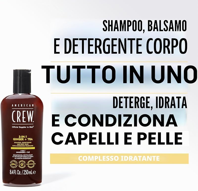 – 3 in 1 zenzero e tè shampoo, balsamo & Body Wash, 250 ml, shampoo e gel doccia per uomini, prodotto per la pulizia quotidiana di corpo e capelli