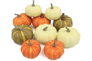 GHRDOPY 10Pcs Fake Pumpkins Fall Thanksgiving Decorations,Assorted Colors Plastic Pumpkins Home Decor, Artificial Mini Pumpkin for Decorating Autumn Harvest Outdoor Indoor Decor Centerpiece Table Decorations